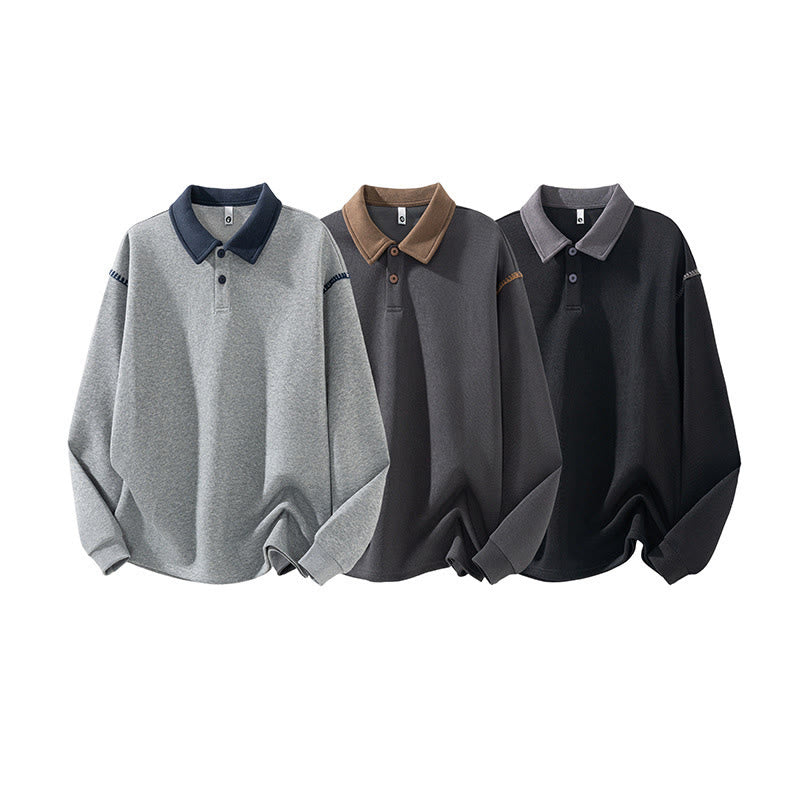 Buddha Stones Herensweatshirt met polokraag en knoopsluiting, gemaakt van katoen. - image 0