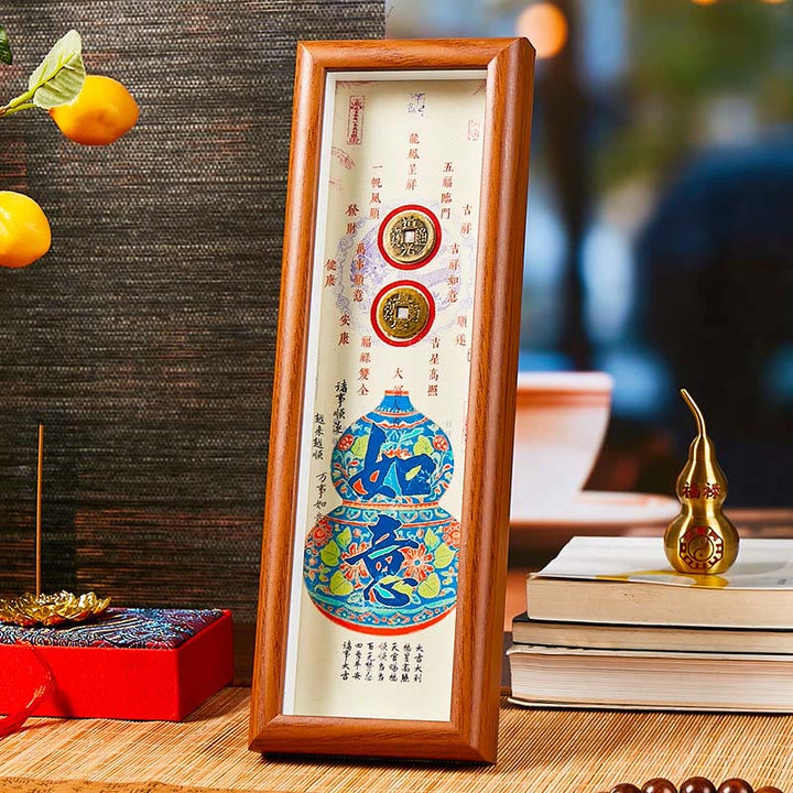Buddha Stones Fotolijstje met Fu-figuur, kalebas en koperen munten, decoratie voor thuis - Stijl4 - Vezelplaat met gemiddelde dichtheid (9*30*4 cm) - image 6