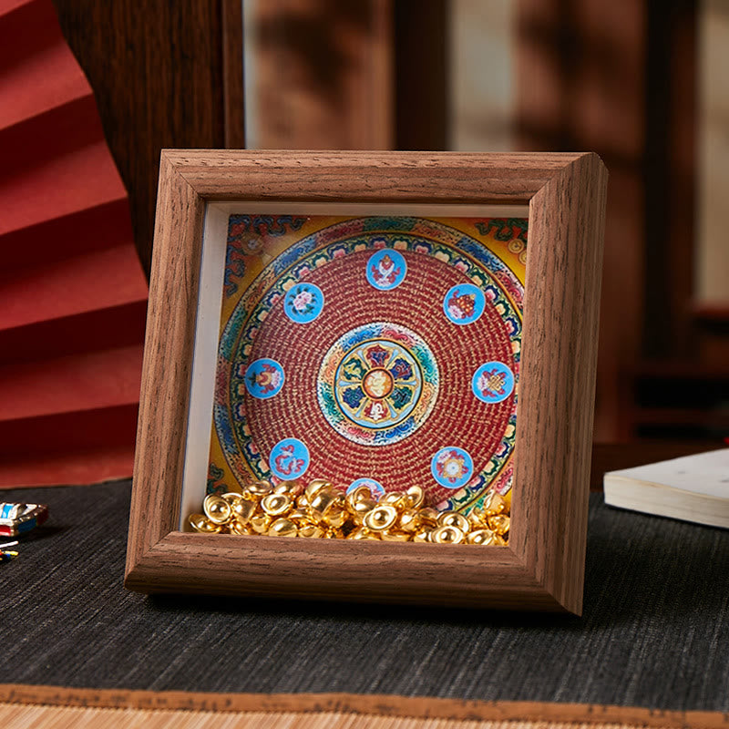 Buddha Stones Tibetaanse Om Mani Padme Hum Gouden Ingot Thangka Fotolijst Ornament Home Decor - Stijl 1 - Bruine vezelplaat met gemiddelde dichtheid (10*10*4 cm) - image 1