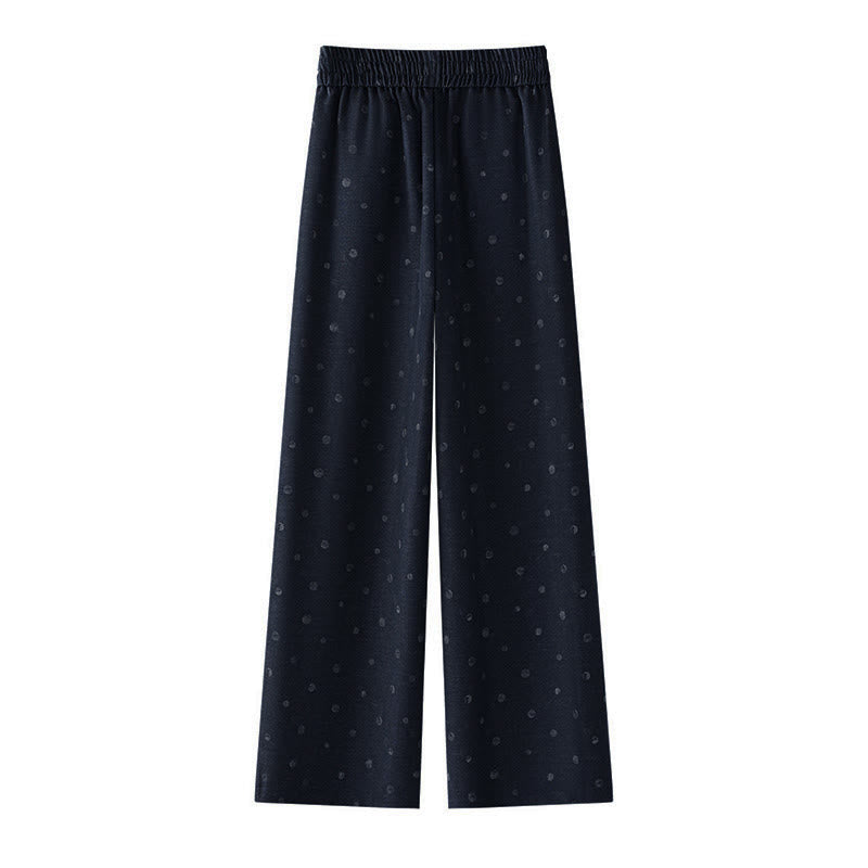 Buddha Stones Casual damesbroek met wijde pijpen en Zakken , gemaakt van polyester met een wit stippenpatroon. - image 1
