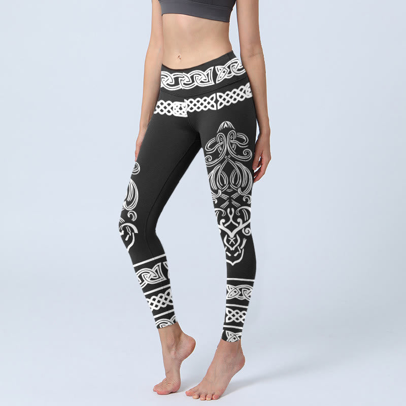 Buddha Stones Yoga legging voor dames met symmetrisch Keltisch knoopmotief - Zwart - US18, UK/AU22, EU50 (4XL) - image 0