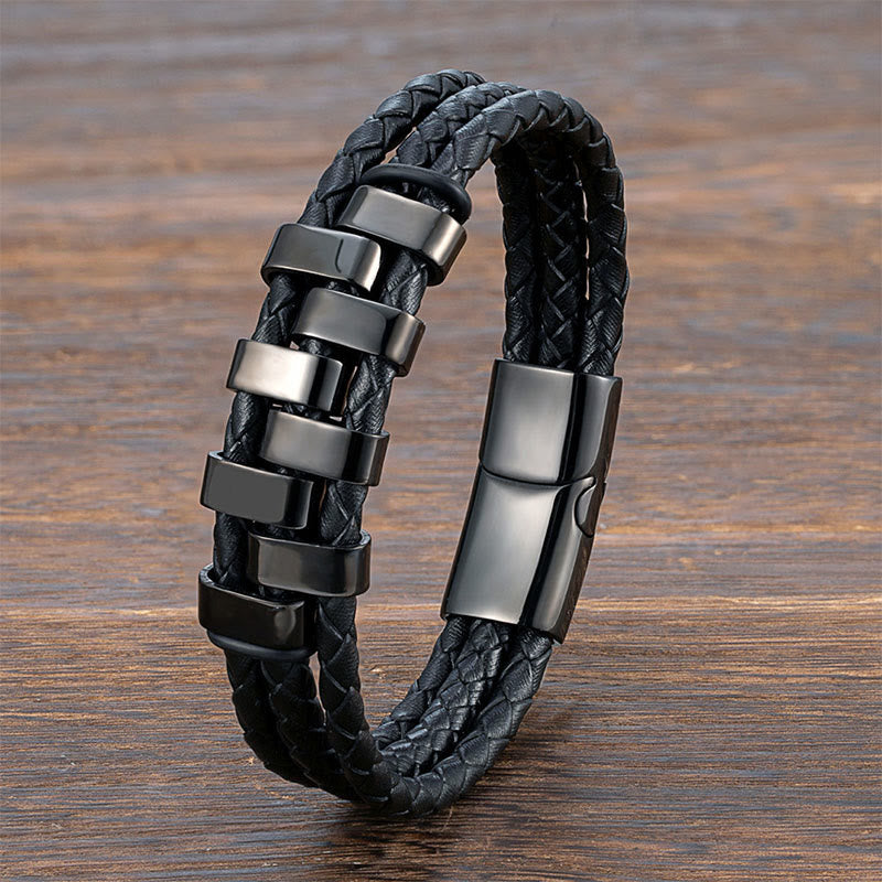 Buddha Stones Armband met geometrisch design, versterkt met titanium, staal en leer. - image 0