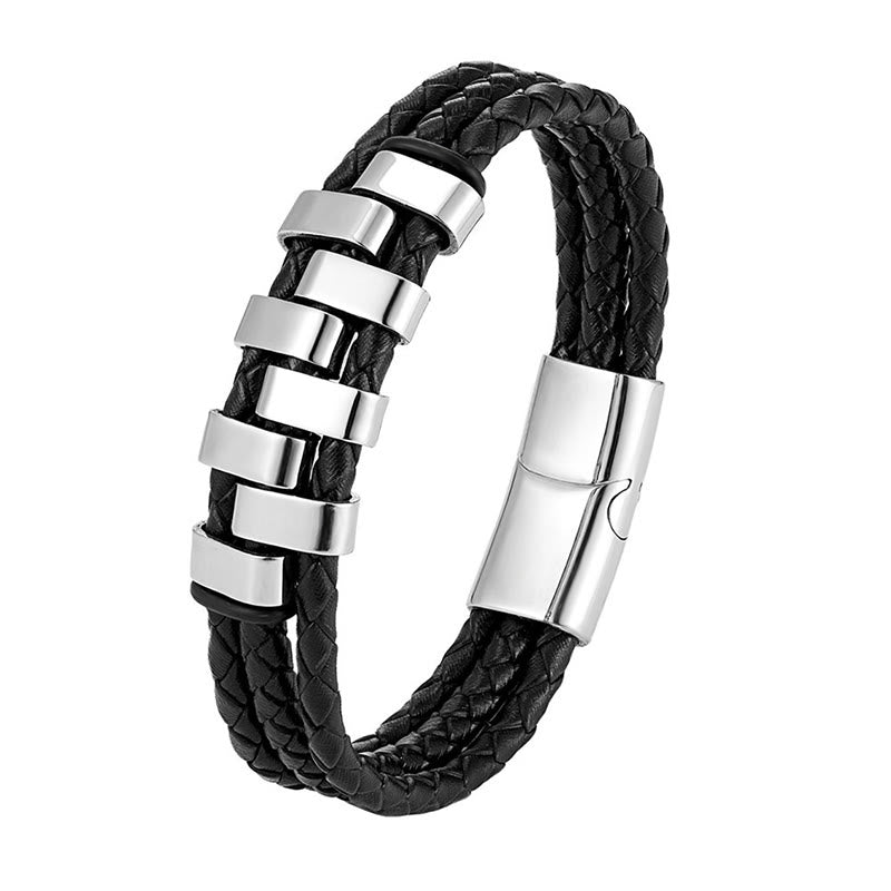 Buddha Stones Armband met geometrisch design, versterkt met titanium, staal en leer. - Zilver (Polsomtrek: 18-22 cm) - image 5