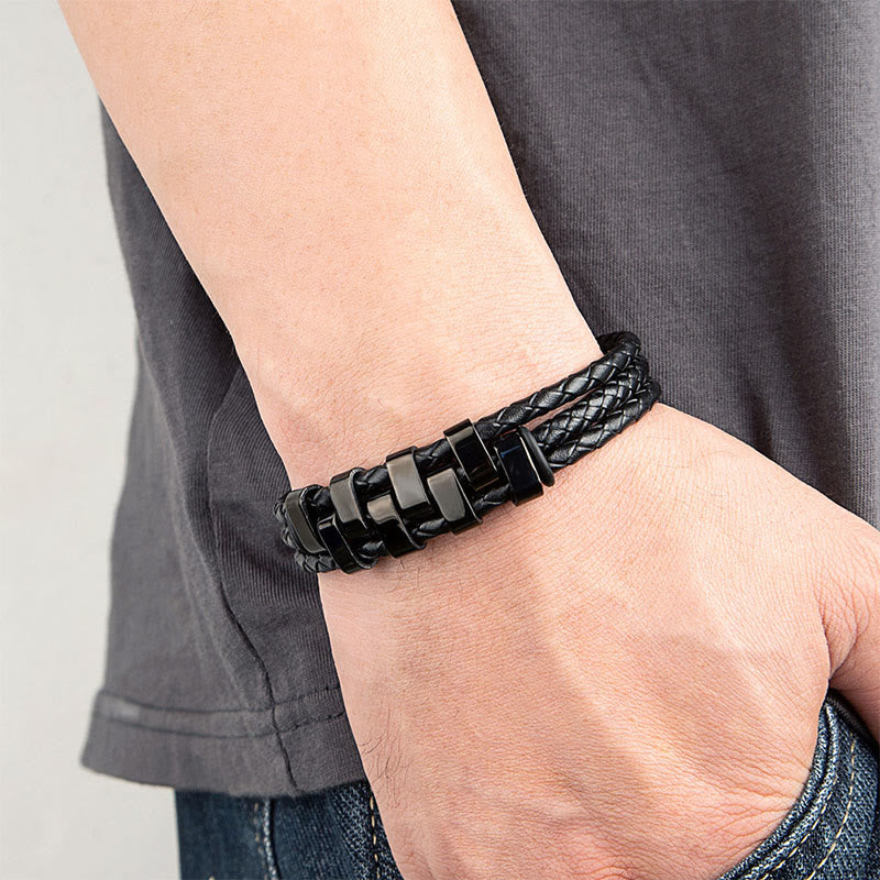 Buddha Stones Armband met geometrisch design, versterkt met titanium, staal en leer. - image 2