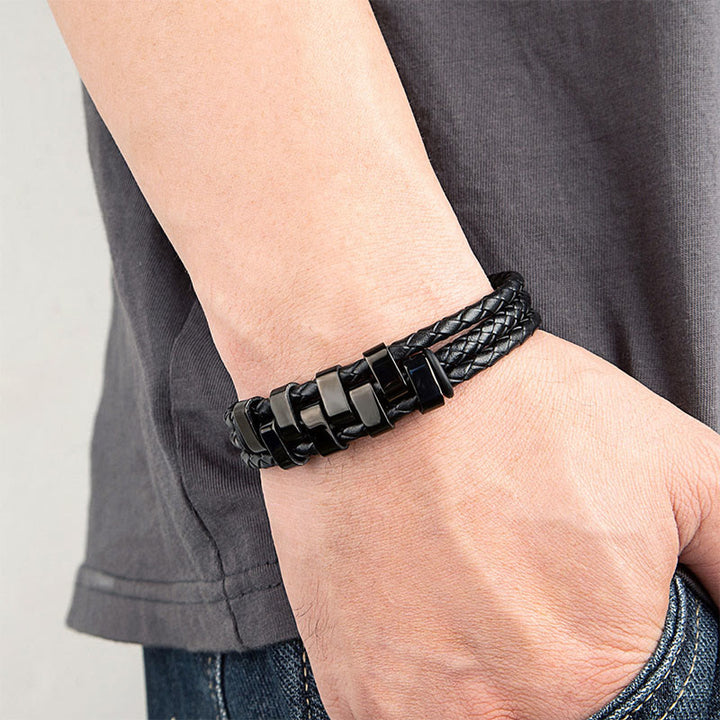 Buddha Stones Armband met geometrisch design, versterkt met titanium, staal en leer. - image 2