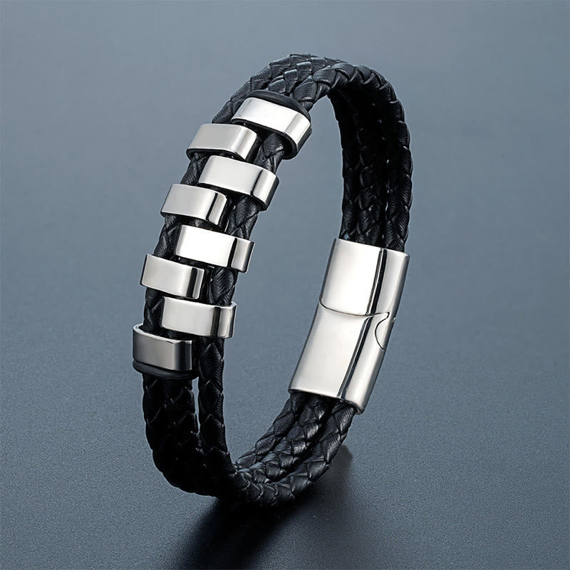 Buddha Stones Armband met geometrisch design, versterkt met titanium, staal en leer. - image 6