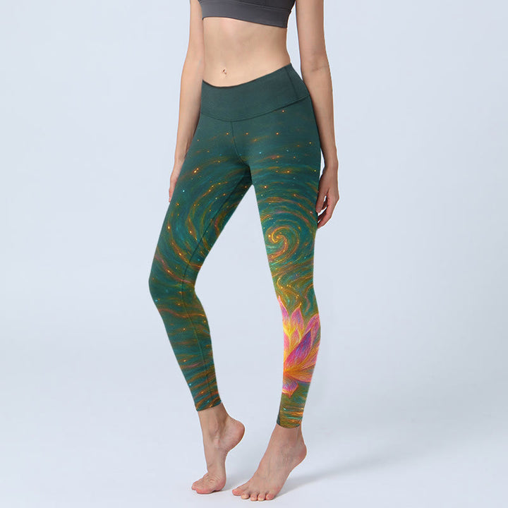 Buddha Stones Prachtige yogalegging voor dames met print van lotuswaterrimpels - Zwart - US18, UK/AU22, EU50 (4XL) - image 0