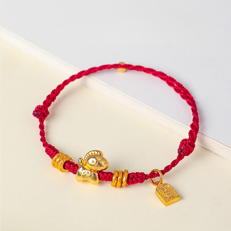 Buddha Stones Jaar van het Paard Succes Kracht Gevlochten koord Verstelbare Armband - Rood koord (Polsomtrek: 14-19 cm) - image 0