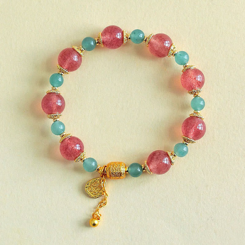Buddha Stones Armband met helende en positieve kralen van natuurlijke aardbeikwarts en maansteen. - image 0