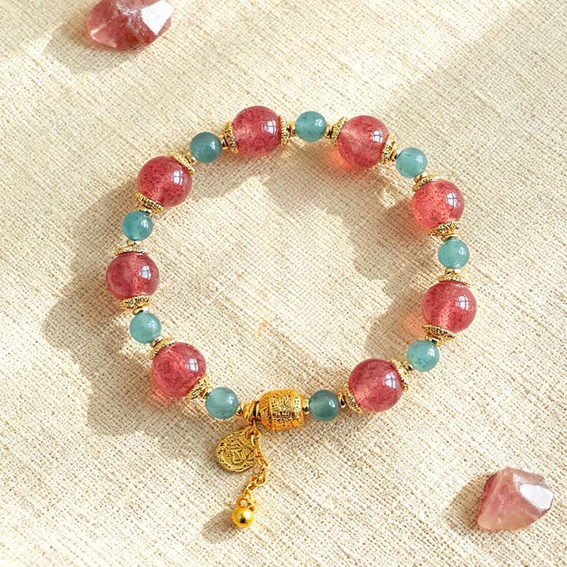 Buddha Stones Armband met helende en positieve kralen van natuurlijke aardbeikwarts en maansteen. - image 1