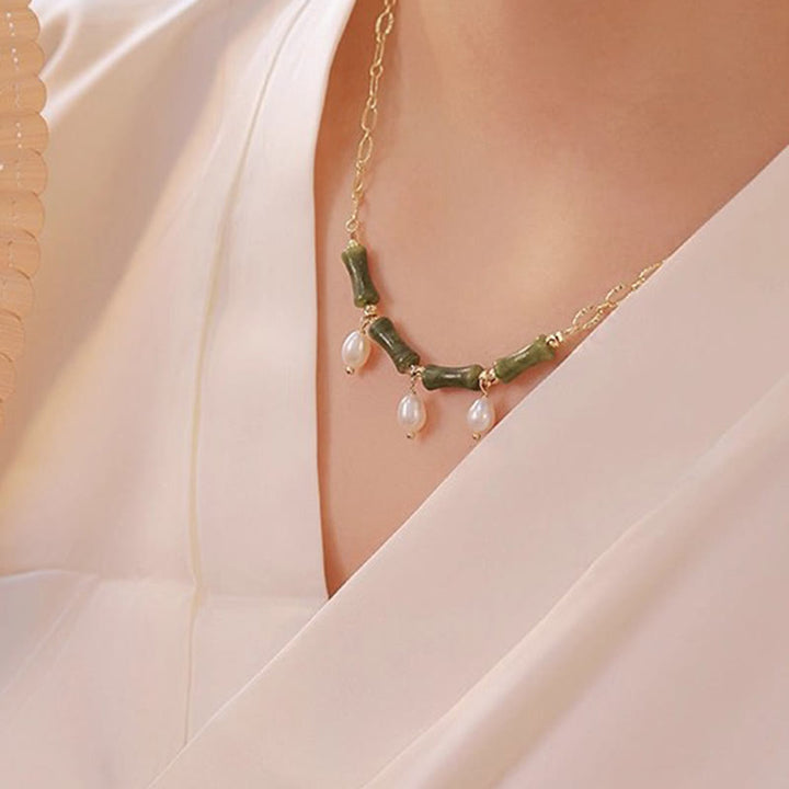 Buddha Stones Tianshan Jade Bamboe Parel Overvloed Rijkdom Ketting - image 9