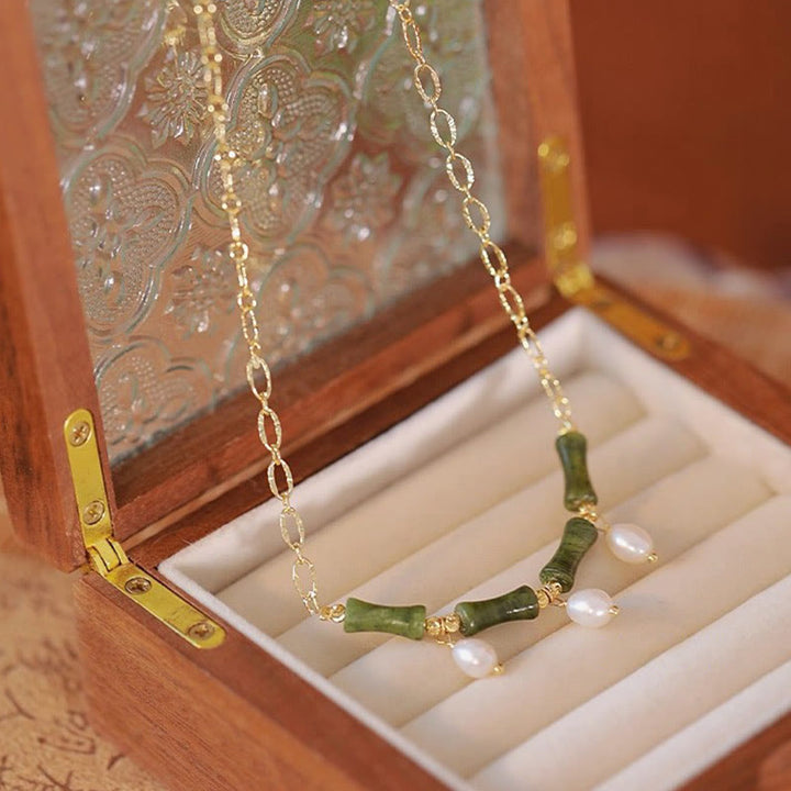 Buddha Stones Tianshan Jade Bamboe Parel Overvloed Rijkdom Ketting - image 0