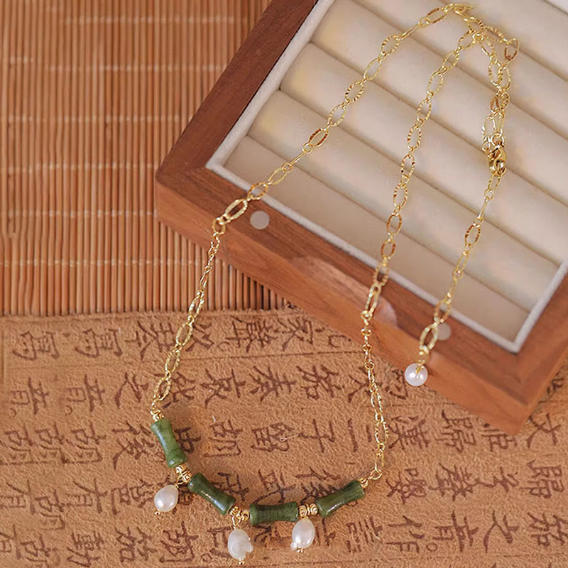 Buddha Stones Tianshan Jade Bamboe Parel Overvloed Rijkdom Ketting - image 2