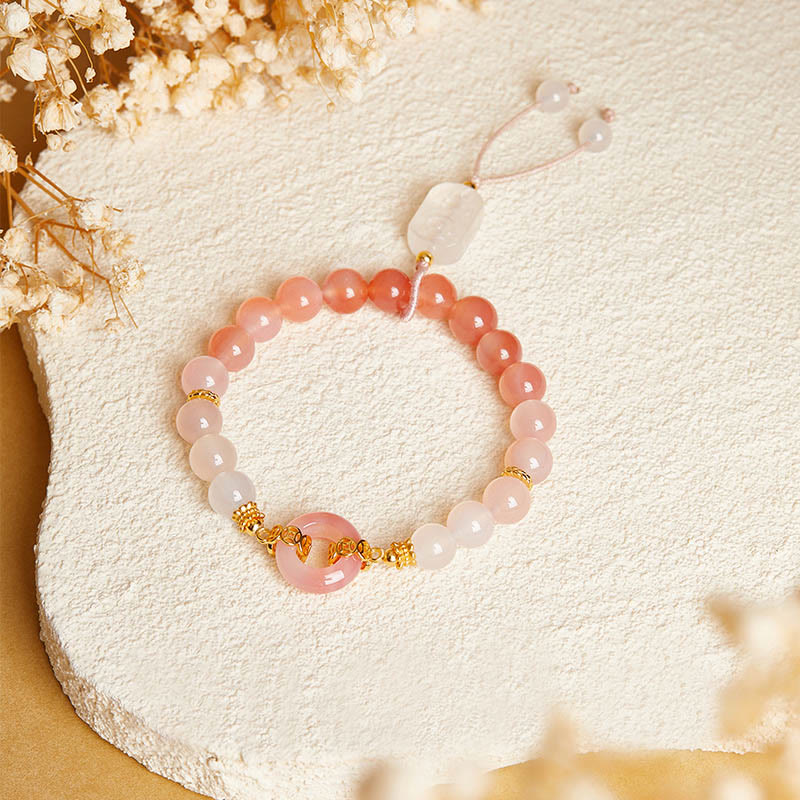 Buddha Stones 925 Sterling Zilveren Armband met Vredesgesp, Rode Agaat en Witte Chalcedoon - image 1