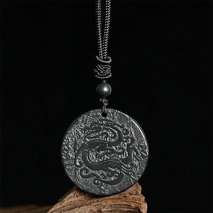 Buddha Stones Ketting met gegraveerd drakenpatroon van authentieke shungietsteen voor innerlijke kracht. - image 1