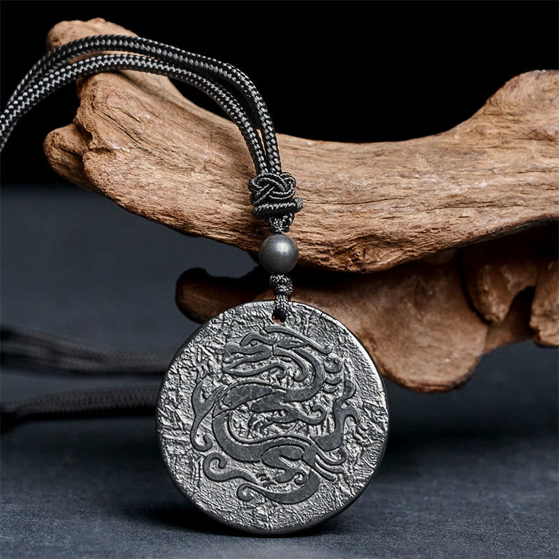 Buddha Stones Ketting met gegraveerd drakenpatroon van authentieke shungietsteen voor innerlijke kracht. - image 2