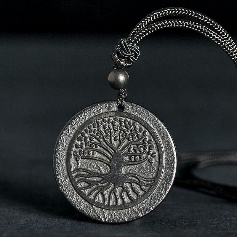 Buddha Stones Levensboom-gravurepatroon, authentieke shungietstenen Ketting - De Levensboom (Verlichting ♥ Verbinding) - 35-40 mm - image 0