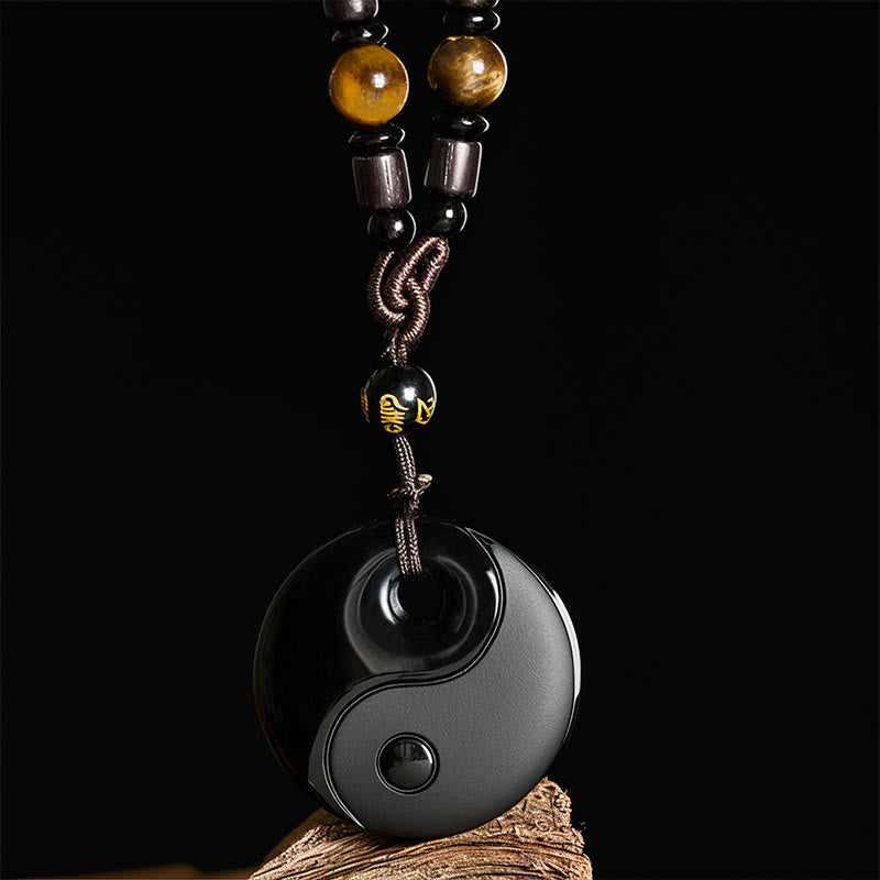 Buddha Stones Yin Yang-symbool Om Mani Padme Hum Zwarte Obsidiaan Kracht Ketting - image 1
