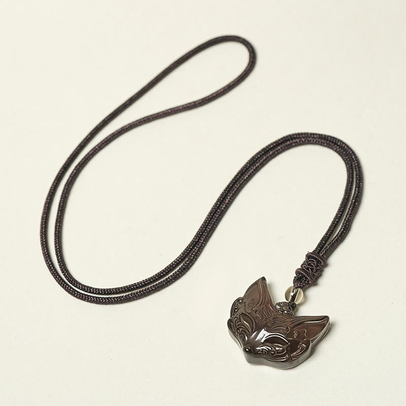 Buddha Stones Halskettinghanger met reliëf van een vos, zilverkleurige obsidiaan en ijsobsidiaan Ketting . - image 13