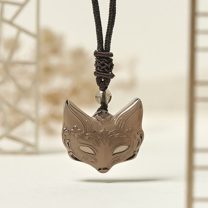 Buddha Stones Halskettinghanger met reliëf van een vos, zilverkleurige obsidiaan en ijsobsidiaan Ketting . - image 11