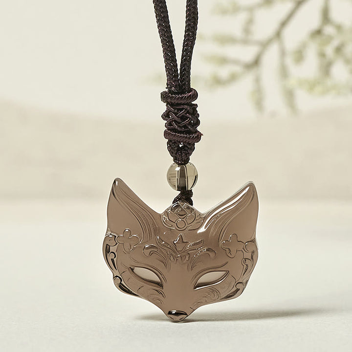 Buddha Stones Halskettinghanger met reliëf van een vos, zilverkleurige obsidiaan en ijsobsidiaan Ketting . - image 10