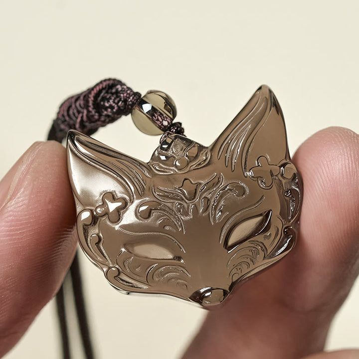 Buddha Stones Halskettinghanger met reliëf van een vos, zilverkleurige obsidiaan en ijsobsidiaan Ketting . - image 12