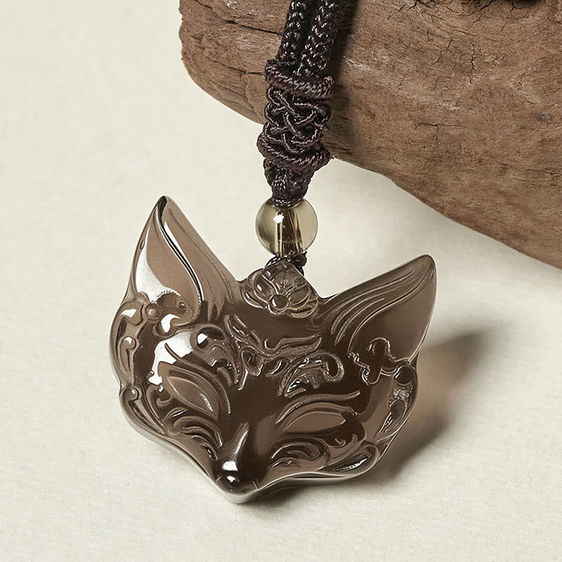Buddha Stones Halskettinghanger met reliëf van een vos, zilverkleurige obsidiaan en ijsobsidiaan Ketting . - IJsobsidiaan ( Maat hanger: 29*31 mm) - image 9