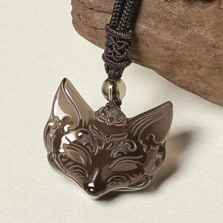 Buddha Stones Halskettinghanger met reliëf van een vos, zilverkleurige obsidiaan en ijsobsidiaan Ketting . - IJsobsidiaan ( Maat hanger: 29*31 mm) - image 9