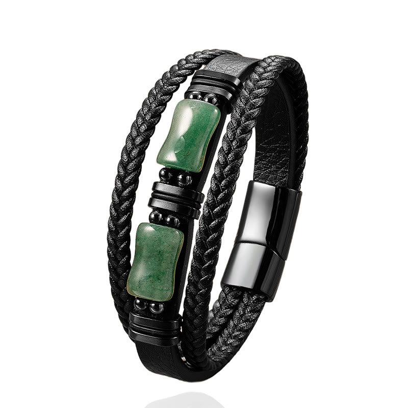 Buddha Stones Groene aventurijn, amethist, zwarte onyx, roze kristallen, Armband van gevlochten leer - image 1