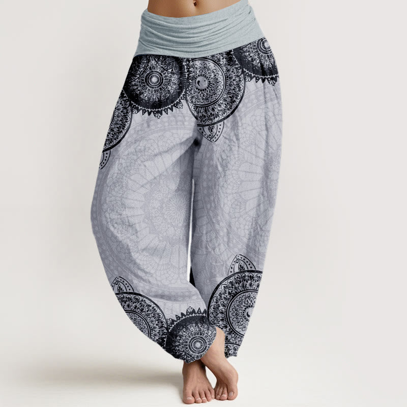 Buddha Stones Harembroek voor dames met elastische Taille en cirkelvormig mandala-design van 100% Cotton - Lichtgrijs - US22, UK/AU26, EU54 (6XL) - image 9