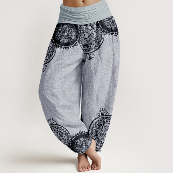 Buddha Stones Harembroek voor dames met elastische Taille en cirkelvormig mandala-design van 100% Cotton - Lichtgrijs - US22, UK/AU26, EU54 (6XL) - image 9