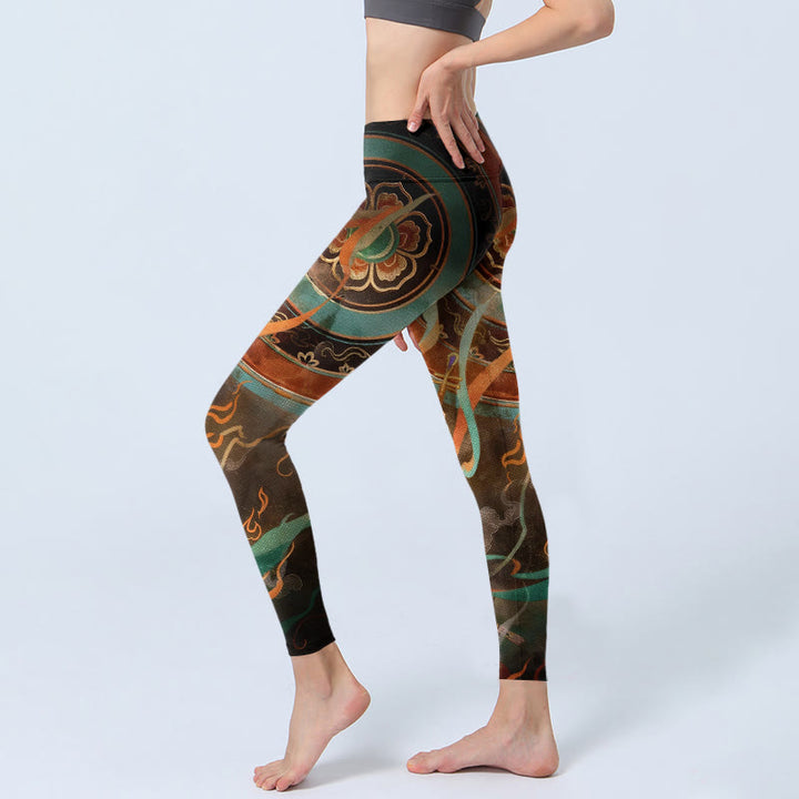 Buddha Stones Kleurrijke feeën-luit lint bloemen cirkel print gymlegging dames yogabroek - image 2