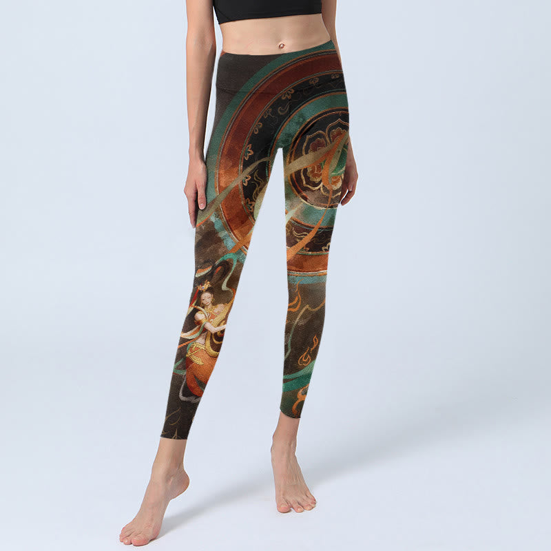 Buddha Stones Kleurrijke feeën-luit lint bloemen cirkel print gymlegging dames yogabroek - image 5