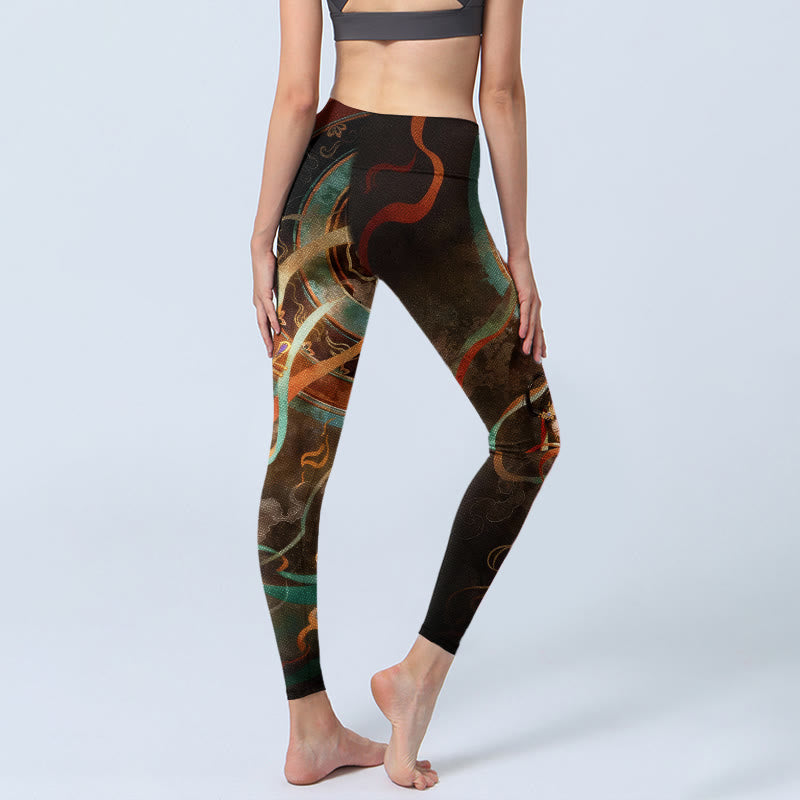 Buddha Stones Kleurrijke feeën-luit lint bloemen cirkel print gymlegging dames yogabroek - image 4