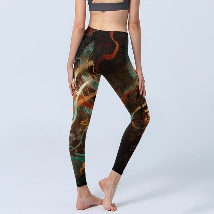 Buddha Stones Kleurrijke feeën-luit lint bloemen cirkel print gymlegging dames yogabroek - image 4