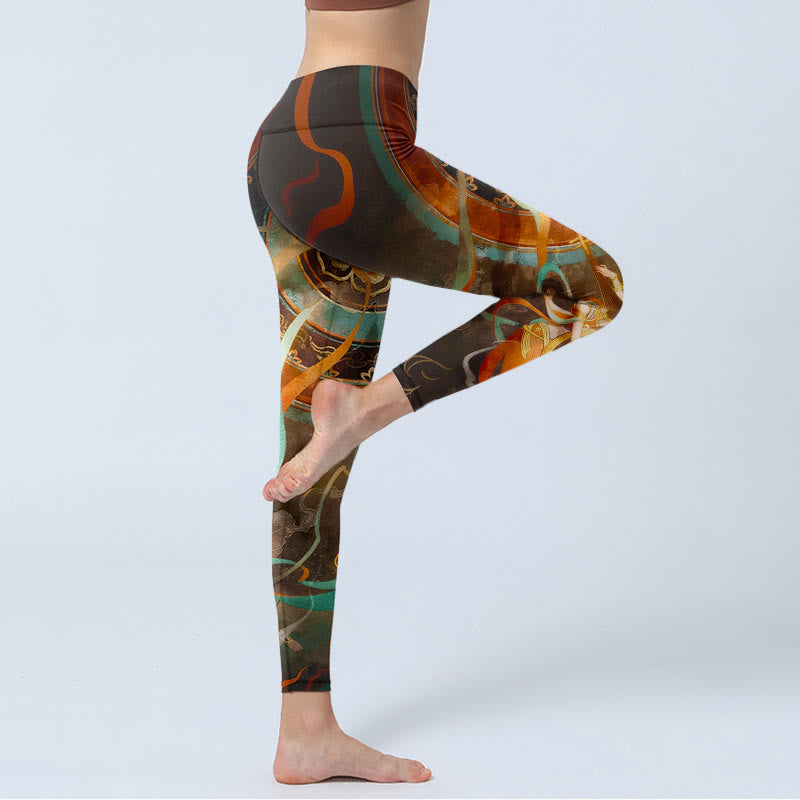 Buddha Stones Kleurrijke feeën-luit lint bloemen cirkel print gymlegging dames yogabroek - image 3