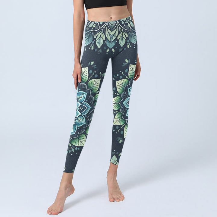 Buddha Stones Symmetrische Om-symbool bloemenprint sportlegging voor dames, yogabroek - image 5