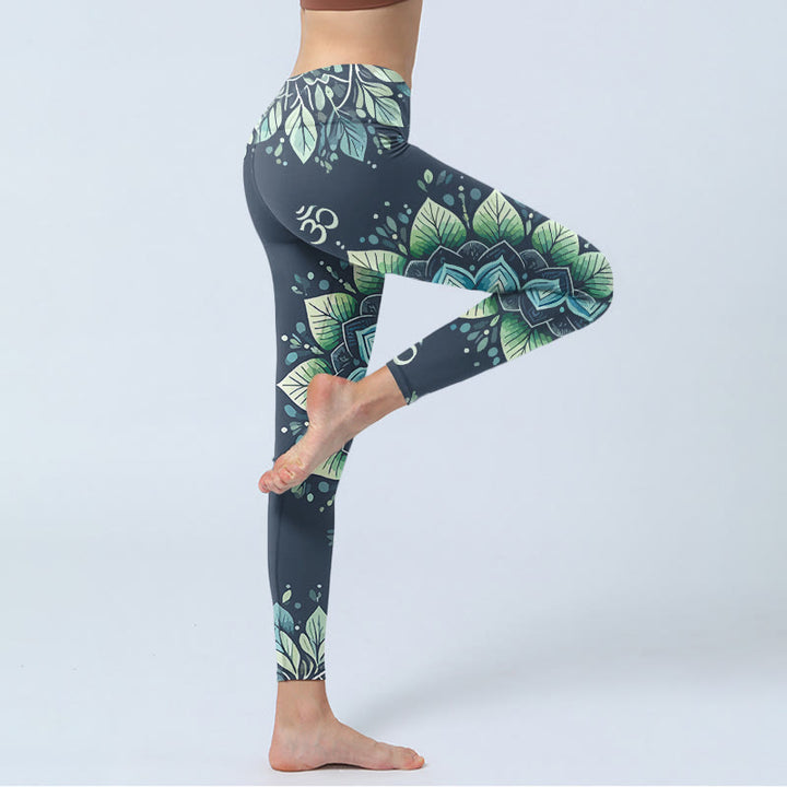 Buddha Stones Symmetrische Om-symbool bloemenprint sportlegging voor dames, yogabroek - image 3