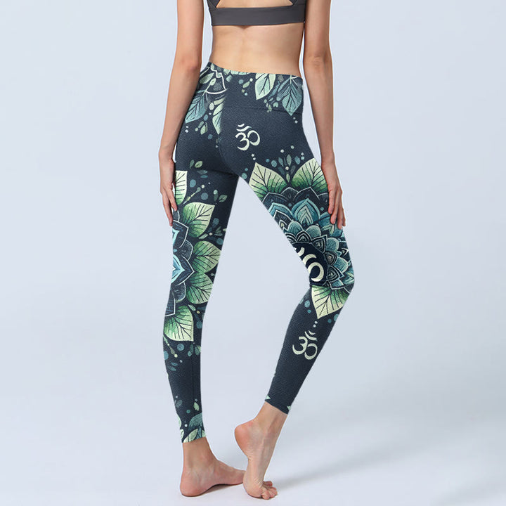 Buddha Stones Symmetrische Om-symbool bloemenprint sportlegging voor dames, yogabroek - image 4