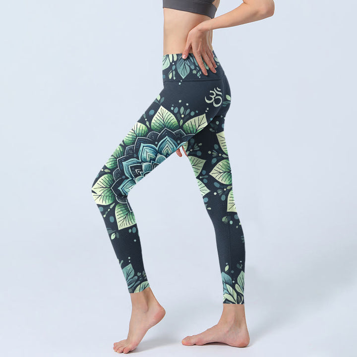 Buddha Stones Symmetrische Om-symbool bloemenprint sportlegging voor dames, yogabroek - image 2
