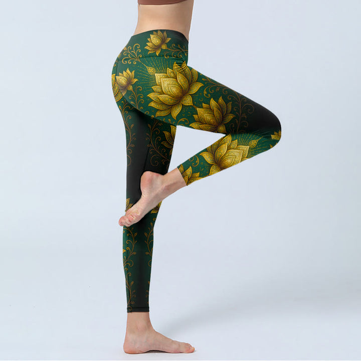 Buddha Stones Gymlegging/yogabroek voor dames met gouden lotusprint - image 3