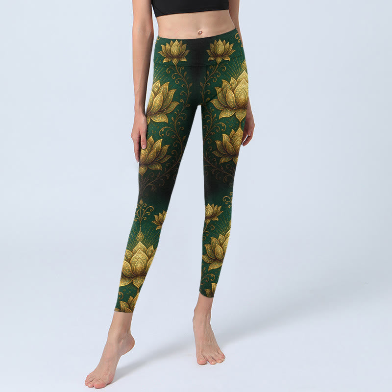 Buddha Stones Gymlegging/yogabroek voor dames met gouden lotusprint - image 5
