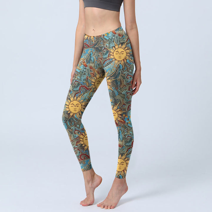 Buddha Stones Gymlegging/yogabroek voor dames met gouden zonneprint - Donkerblauw - US18, UK/AU22, EU50 (4XL) - image 0