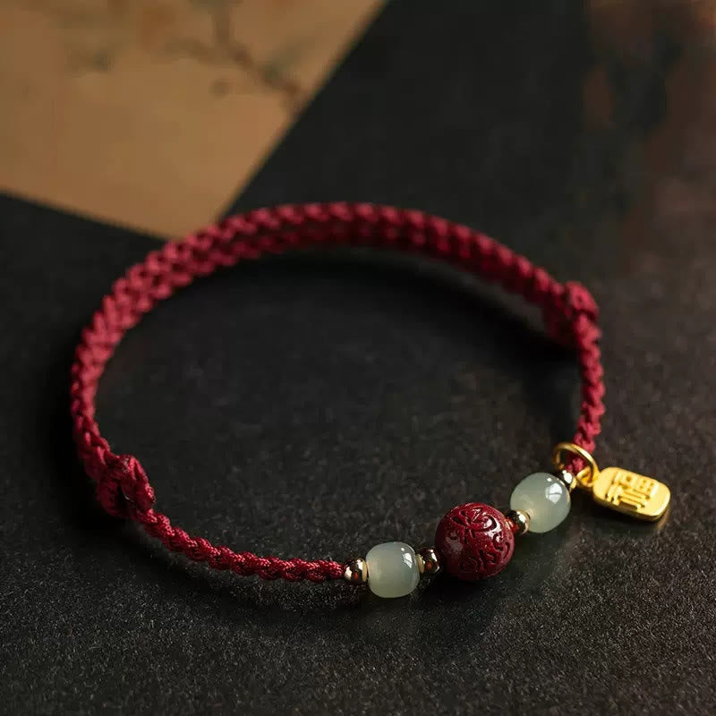 Buddha Stones Fu-teken Hetian jade kraal Om Mani Padme Hum Cinnaberrode koord Armband - Rood koord (Polsomtrek: 15-20 cm) - image 0