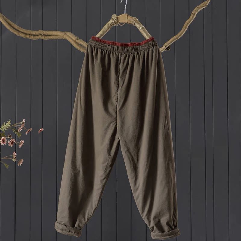 Buddha Stones Effen, kleurblokpatroon, dikke katoen-polyester damesbroek met Zakken - image 3
