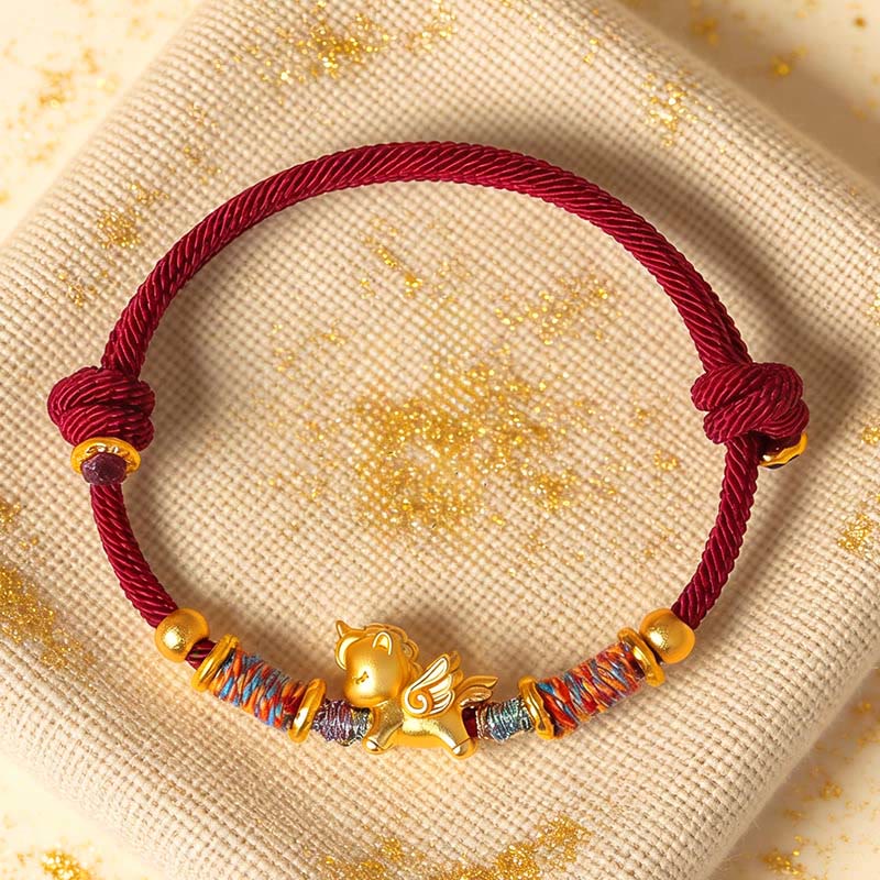 Buddha Stones Armband van gevlochten koord, verguld met 999 sterling zilver, geïnspireerd op het Jaar van het Paard. - image 0