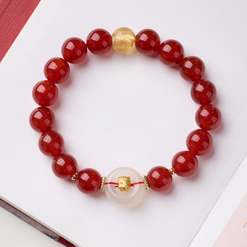 Buddha Stones Chinese dierenriem Jaar van het Paard Vredesgesp Rode Agaat Witte Chalcedoon Armband - Paard - image 0