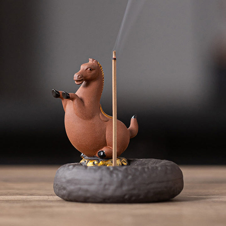 Buddha Stones Jaar van het Paard 2026 Nieuwjaar Huisdecoratie Wierook - Bruin staand paard (7,4*7,4*7,2 CM) - image 4