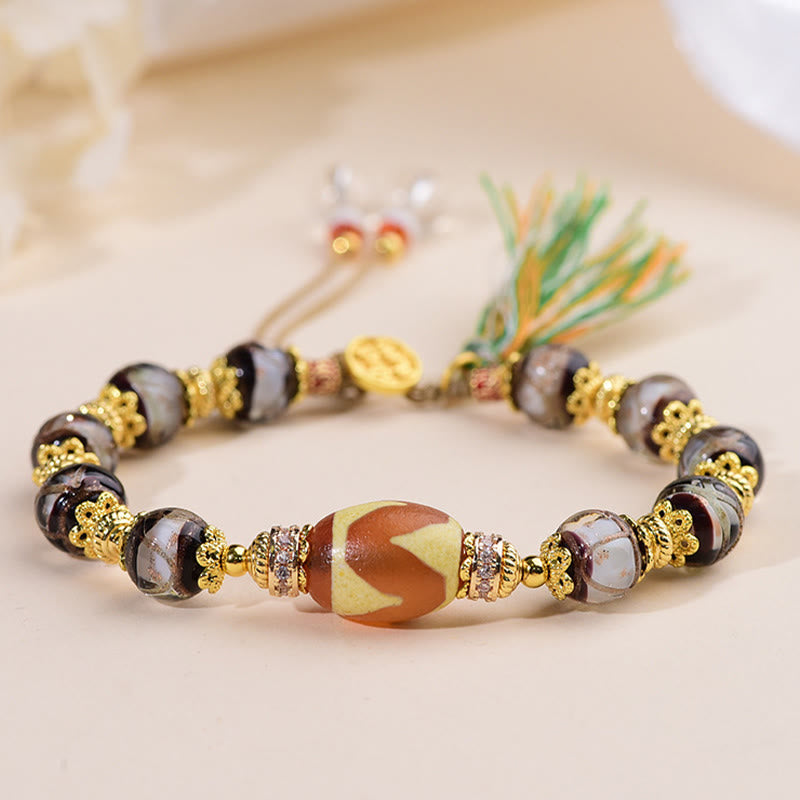 Buddha Stones Liuli glazen Dzi kralen Armband - Liuli glazen Dzi-kraal (Polsomtrek: 16-19 cm) - image 0