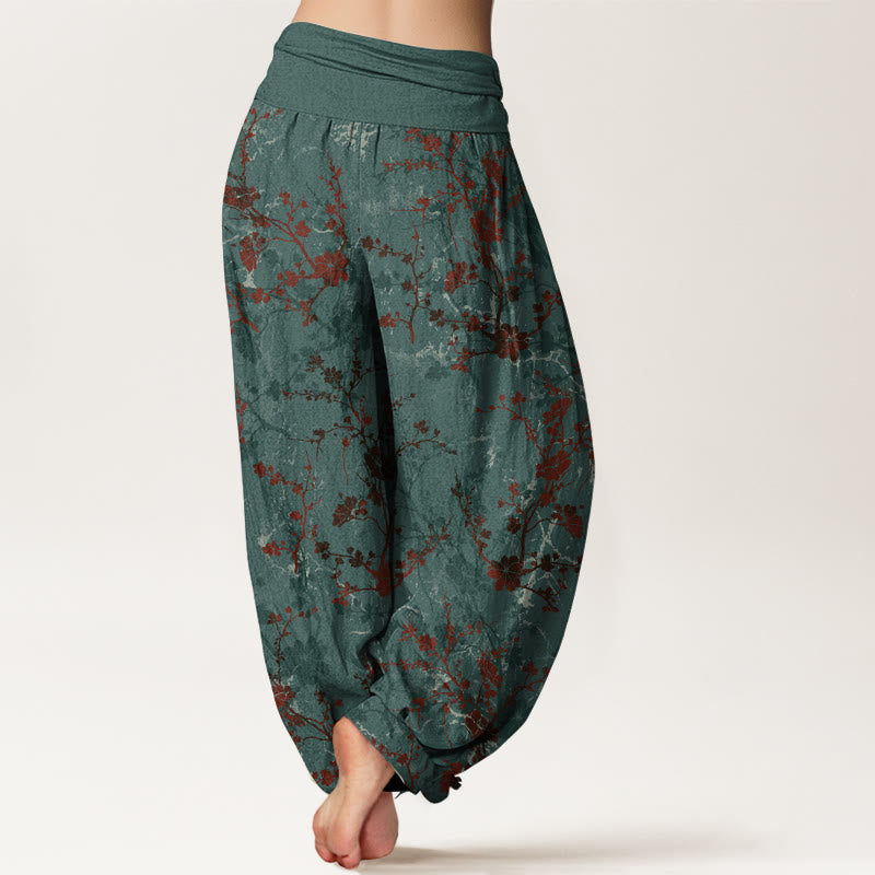 Buddha Stones Harembroek voor dames met elastische Taille , gemaakt van 100% Cotton met bloeiende bloemen, takken en bladeren. - image 1